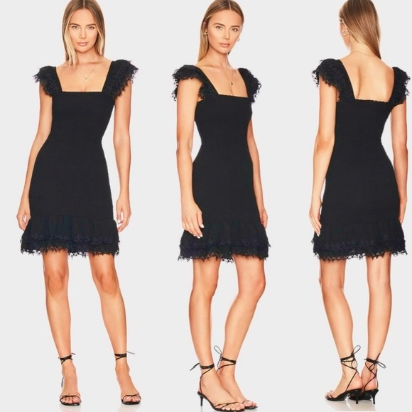 PEIXOTO Belle Crochet Ruched Smocked Lace Flutter Sleeve BodyCon Mini Dress NEW - Picture 2 of 14